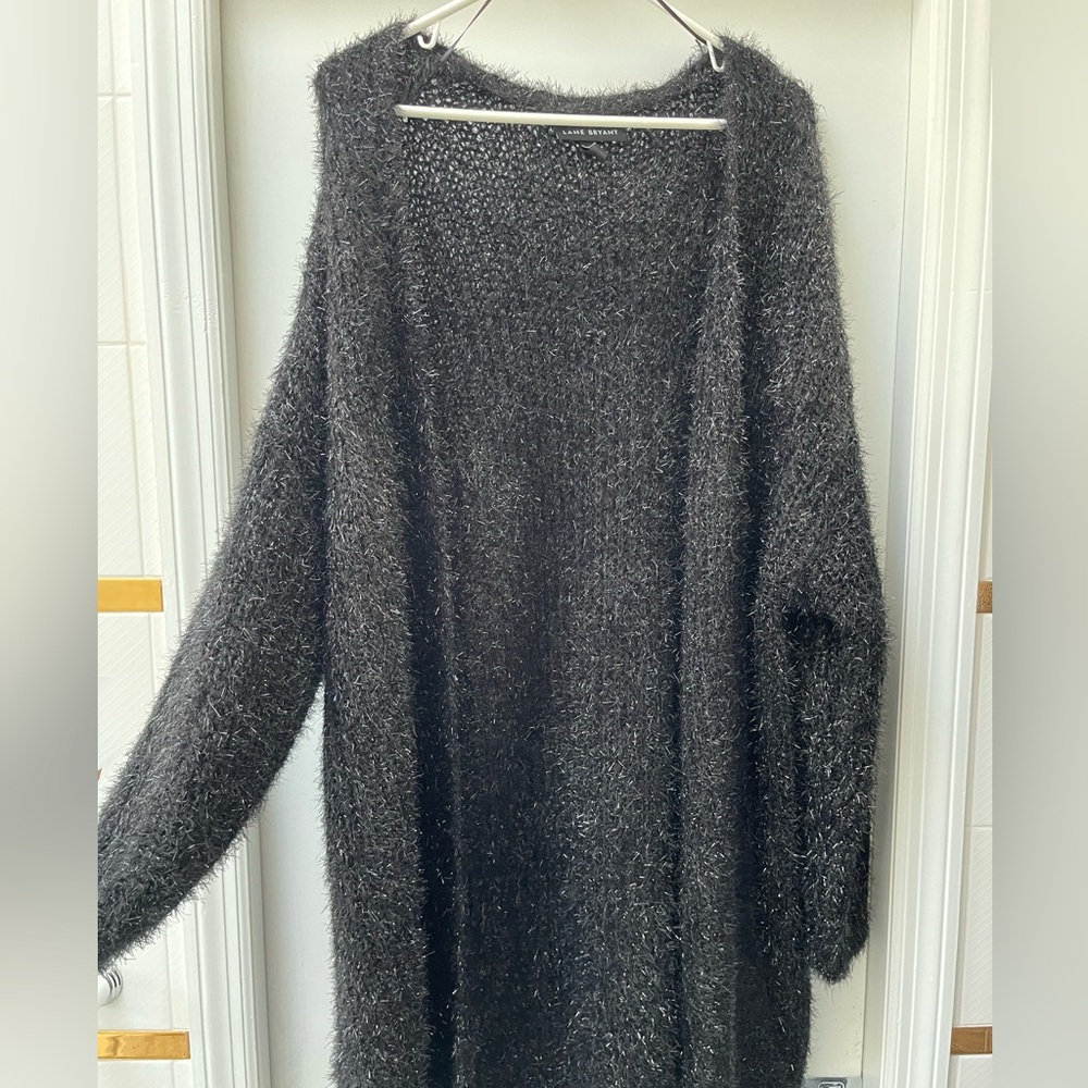 Open-front Metallic Eyelash Cardigan